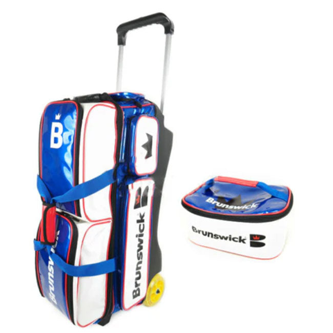 Enamel 3 Bowling Ball Roller Bag Brunswick White/Blue