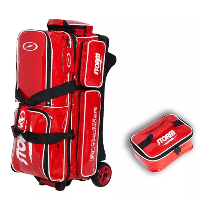 Storm 3 Bowling Ball Roller Bag Rolling Thunder Plus +Accessory Bag- RED WHITE